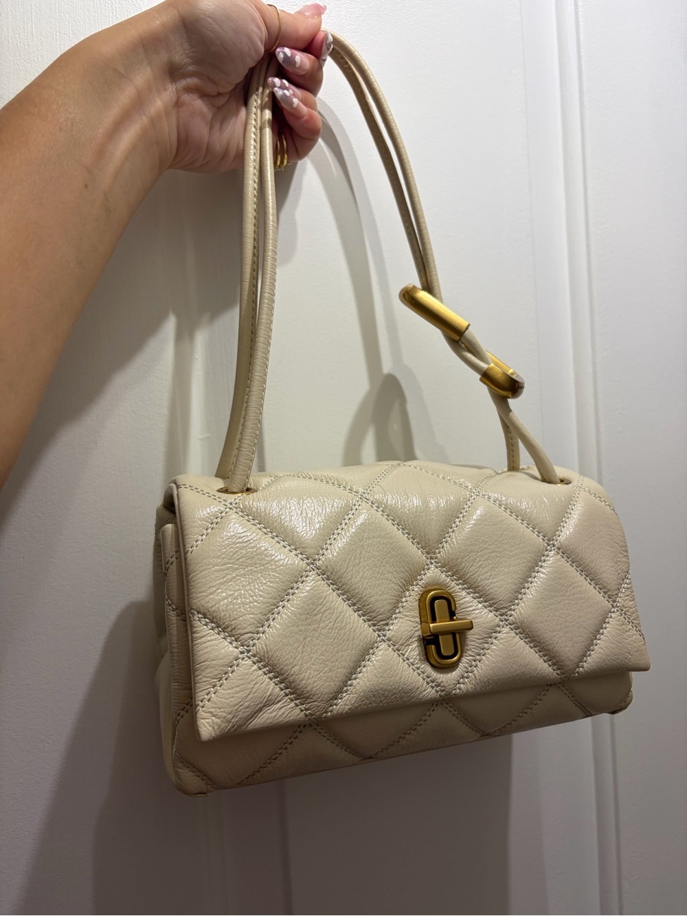 Marc Jacobs Dual Mini Cream Quilted Leather Shoulder Bag with Gold Hardware